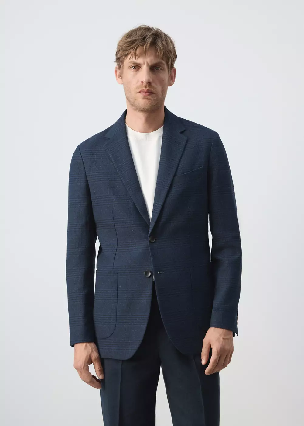 Veste slim fit lin et coton à carreaux, MANGO MAN