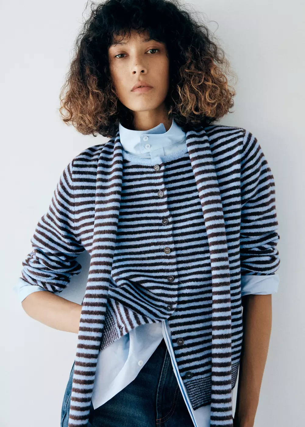 Cardigan à rayures écharpe amovible, MANGO