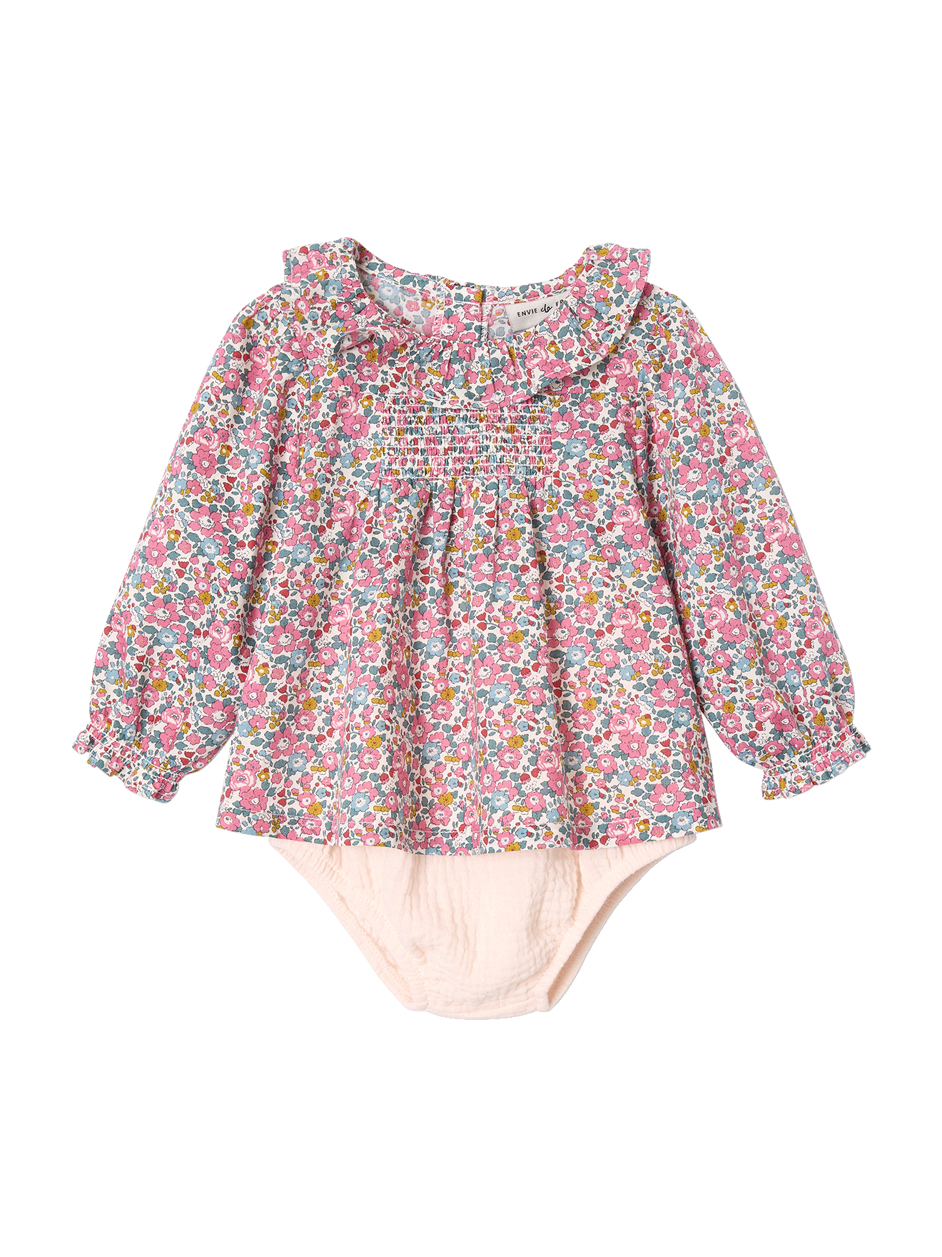 Ensemble 2 pièces naissance : blouse Liberty et bloomer, ENVIE DE FRAISE