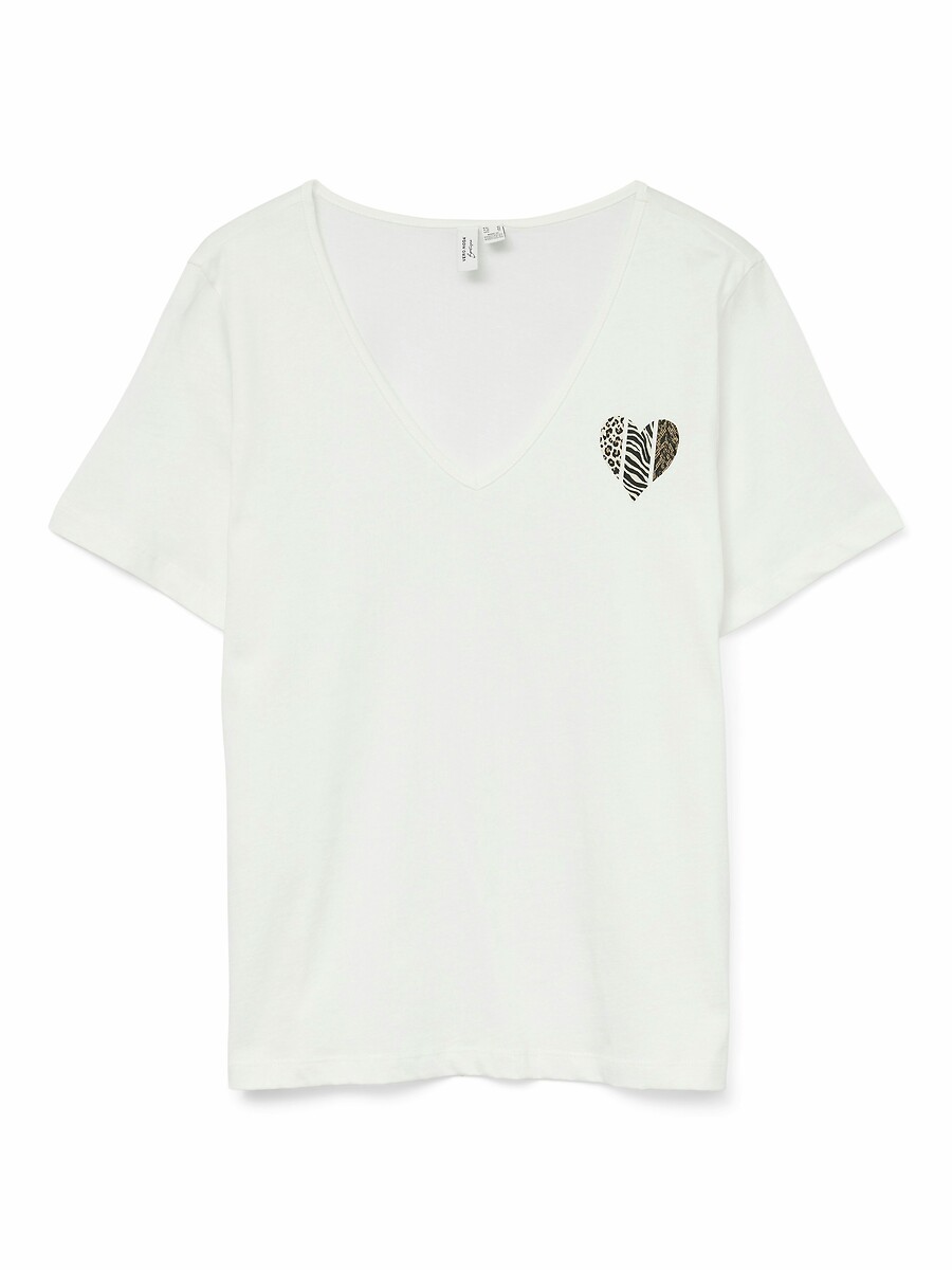 V-Neck T-Shirt with Heart Logo, VERO MODA