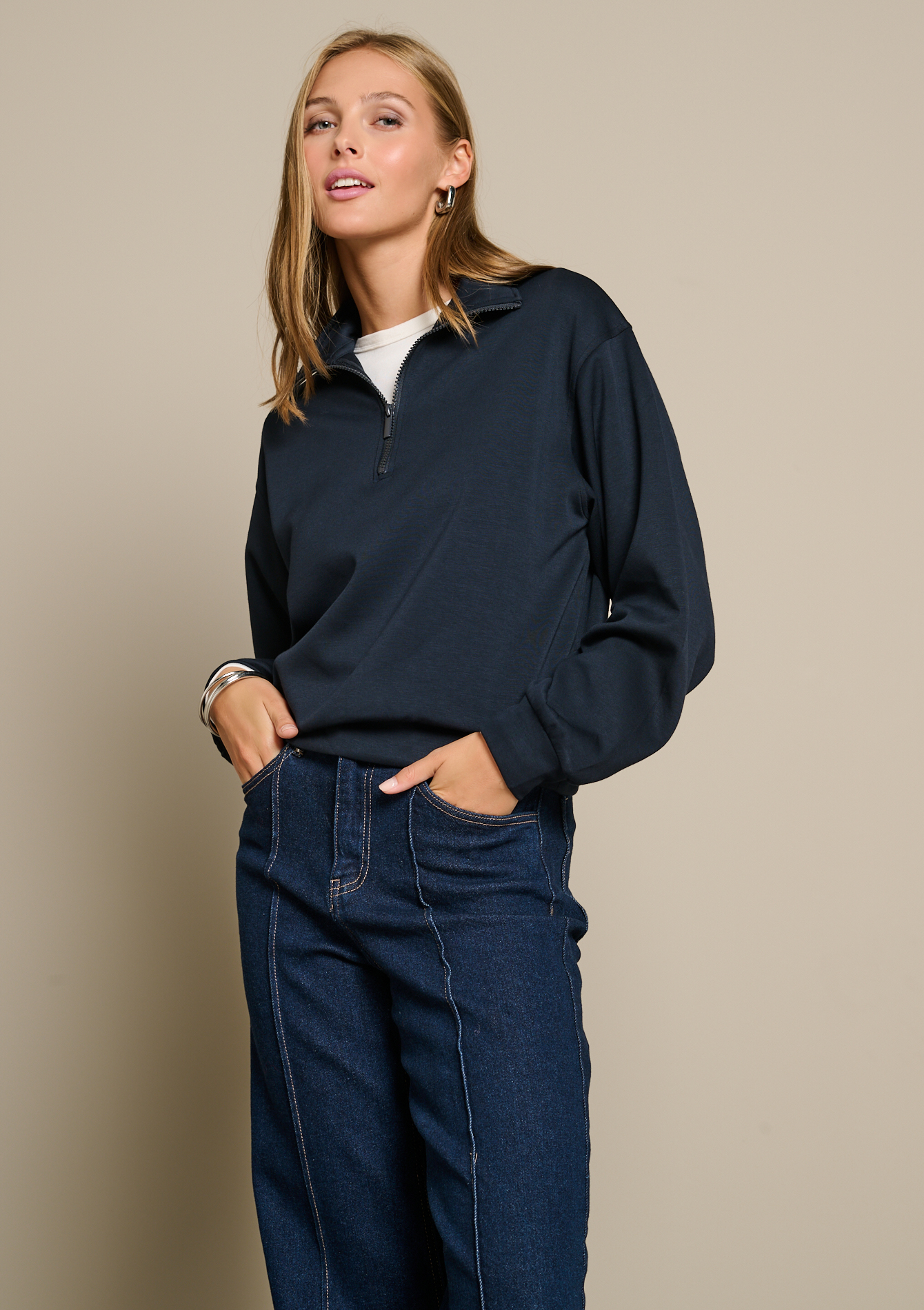 Sweat à col polo zippé, LOLALIZA