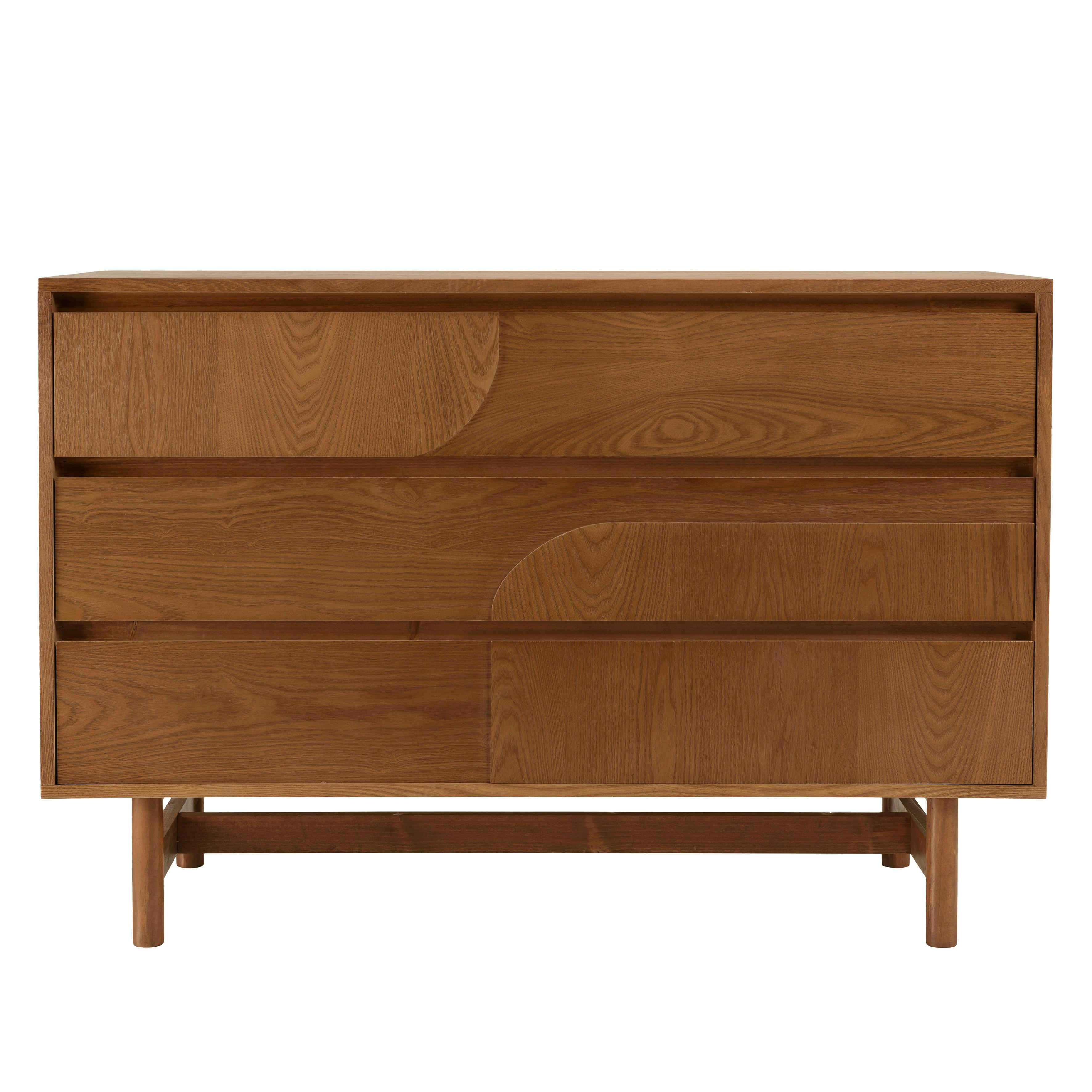 Commode couleur naturelle 3 tiroirs décor motif arrondi CORIA, PIER IMPORT
