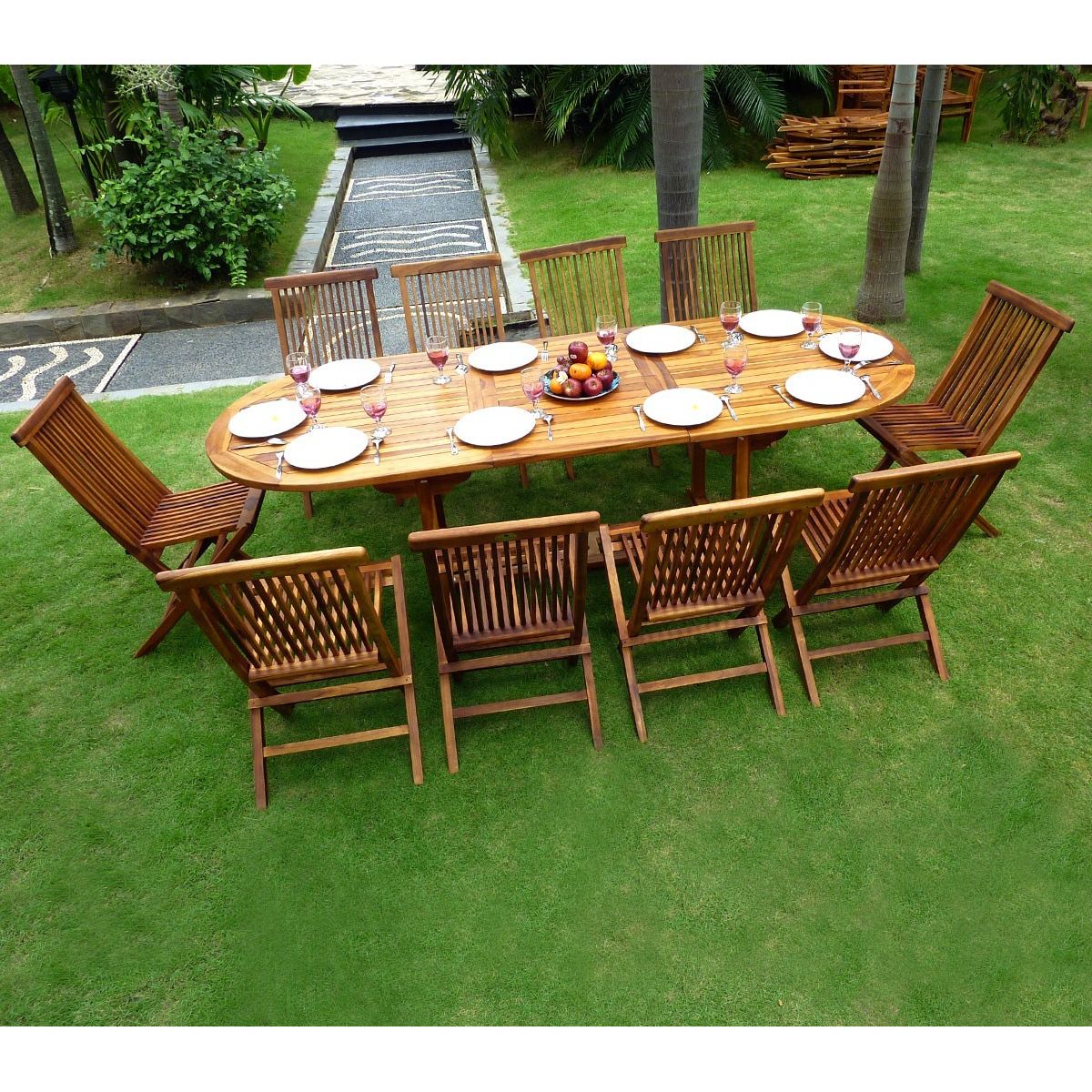 Salon de jardin en teck huilé pour 10 personnes table 180240cm marron