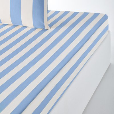 Hendaye Blue Striped H25cm 100% Cotton Fitted Sheet LA REDOUTE INTERIEURS