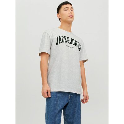 Logo Print Cotton T-Shirt with Crew Neck and Short Sleeves JACK & JONES