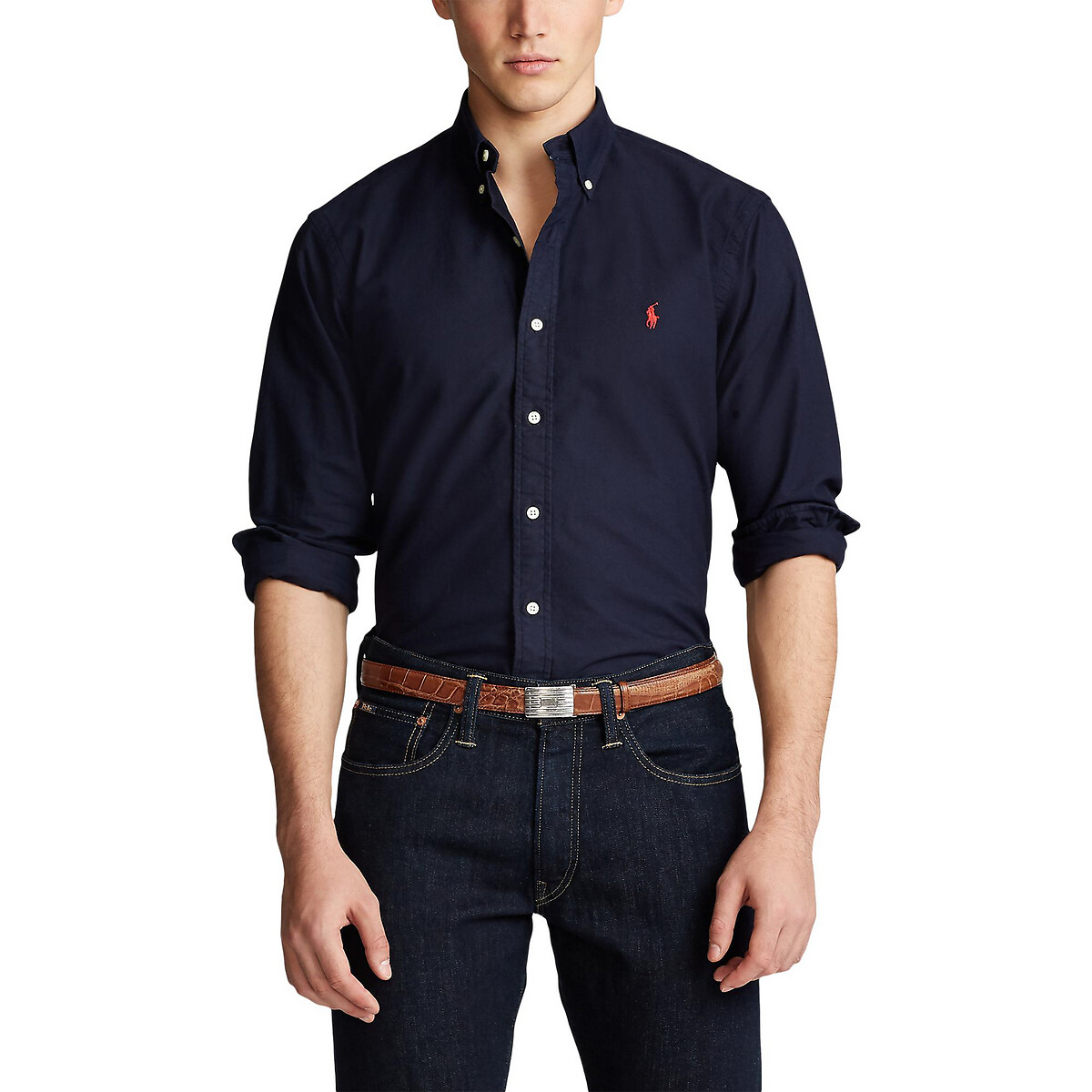 Chemise droite custom fit oxford bleu marine Polo Ralph Lauren