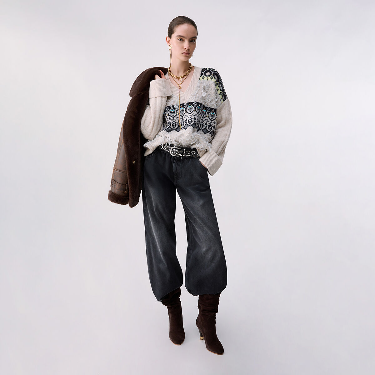 Maille jacquard avec broderies bijoux, LIU JO