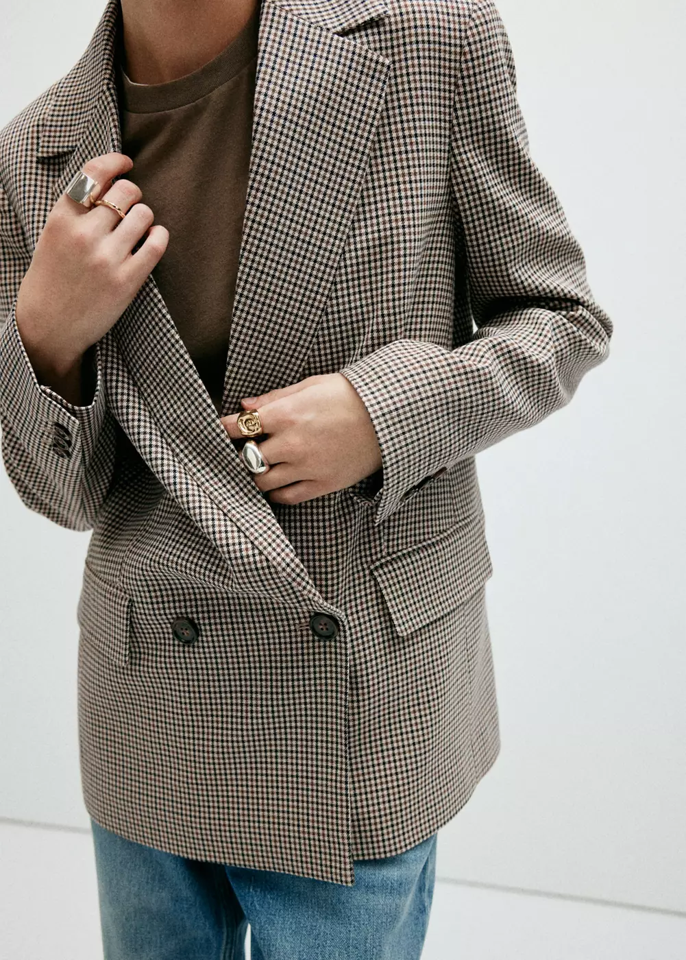 Blazer croisé micro pied-de-poule, MANGO