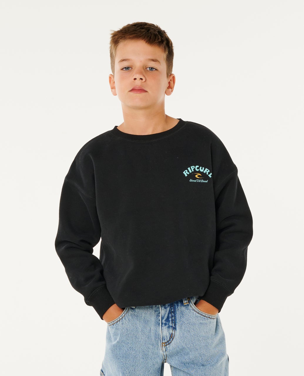 Sweat col rond Shred Till Dead Enfant, RIP CURL