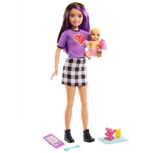 Barbie - coffret skipper baby-sitter poupées et accessoires (brune