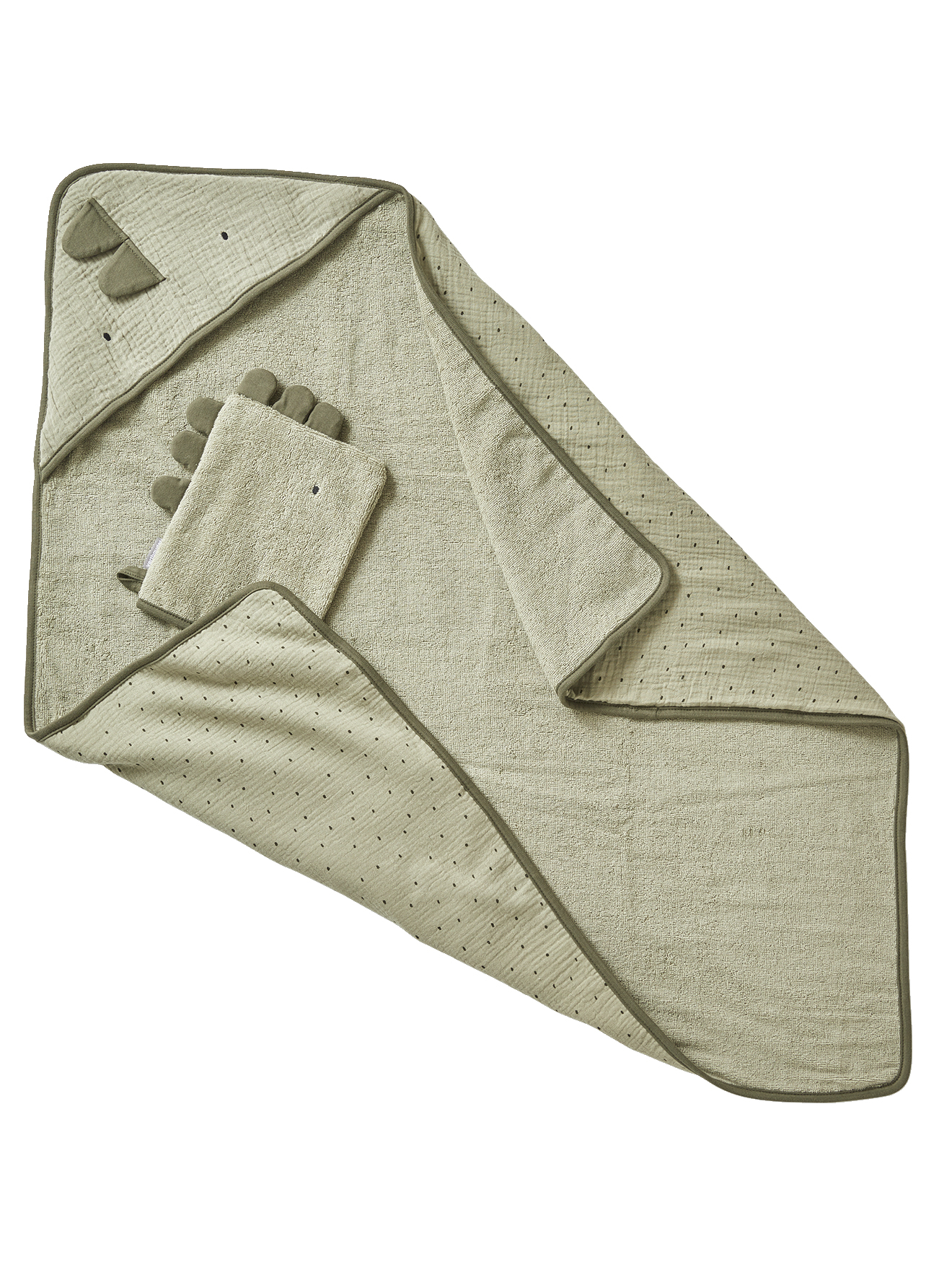 Cape de bain en gaze de coton + gant de toilette PETIT DINO, VERTBAUDET