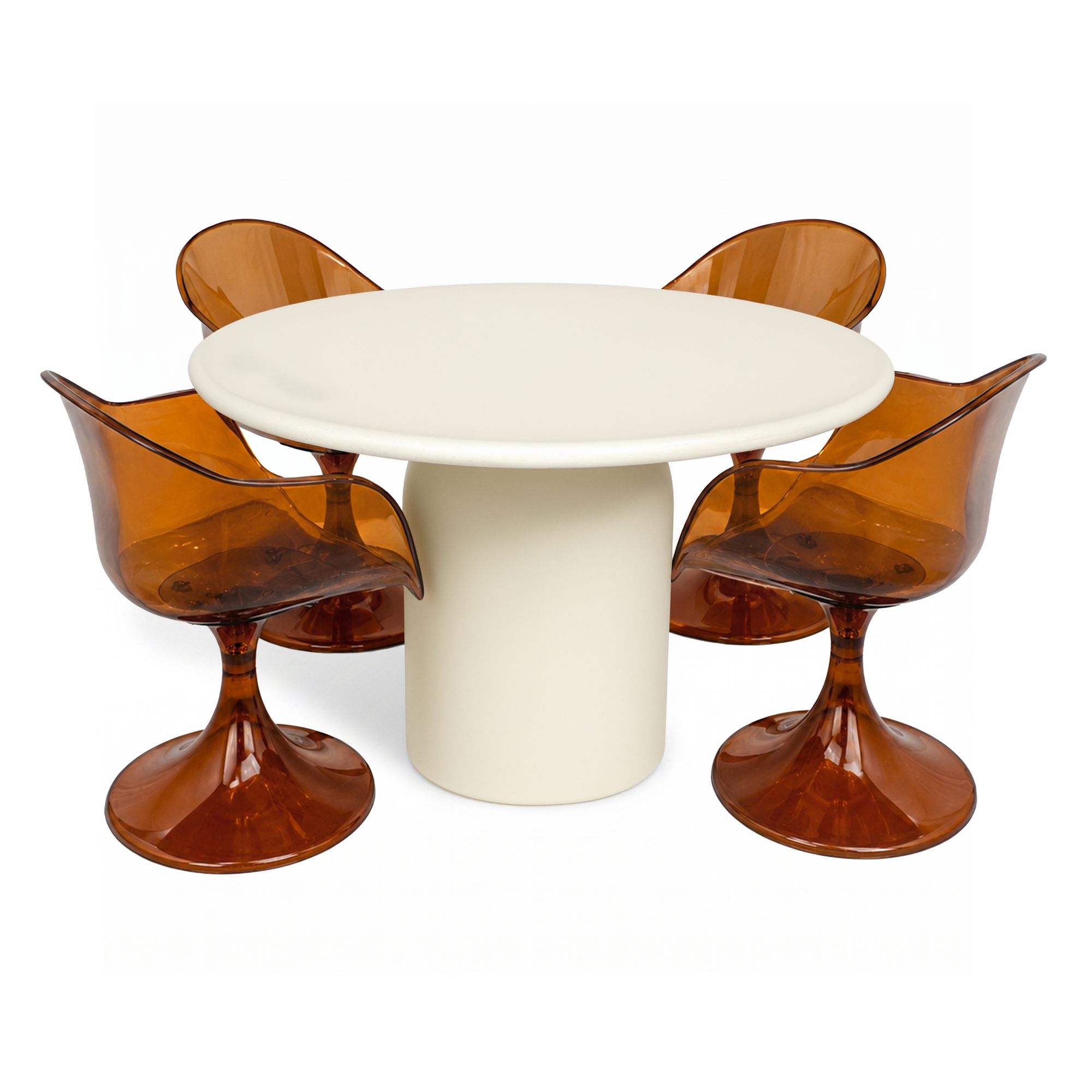 Table ronde effet béton Ø120cm avec 4 fauteuils GLAM, NOW'S HOME