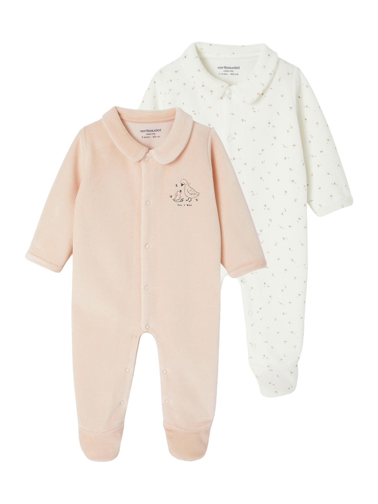 Lot de 2 dors-bien naissance en velours, VERTBAUDET