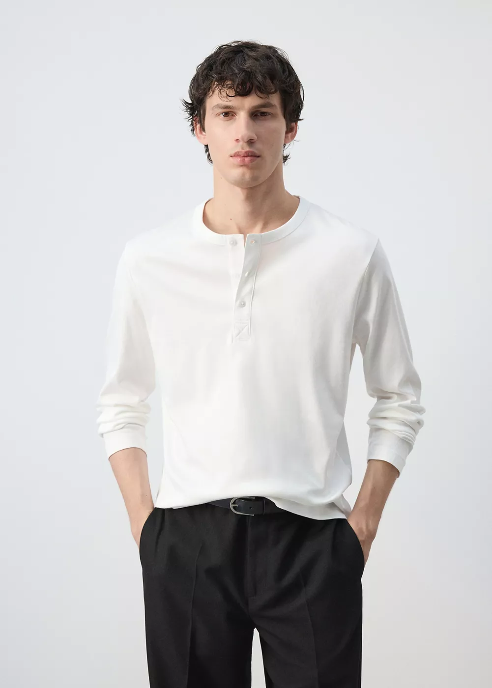T-shirt 100 % coton col boulanger, MANGO MAN