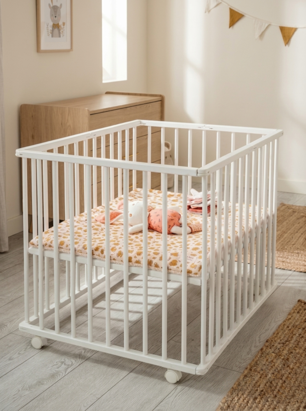 Parc bébé pliant 75x100cm avec roulettes et fond réglable - PETIT MOBILIER, BABY PRICE