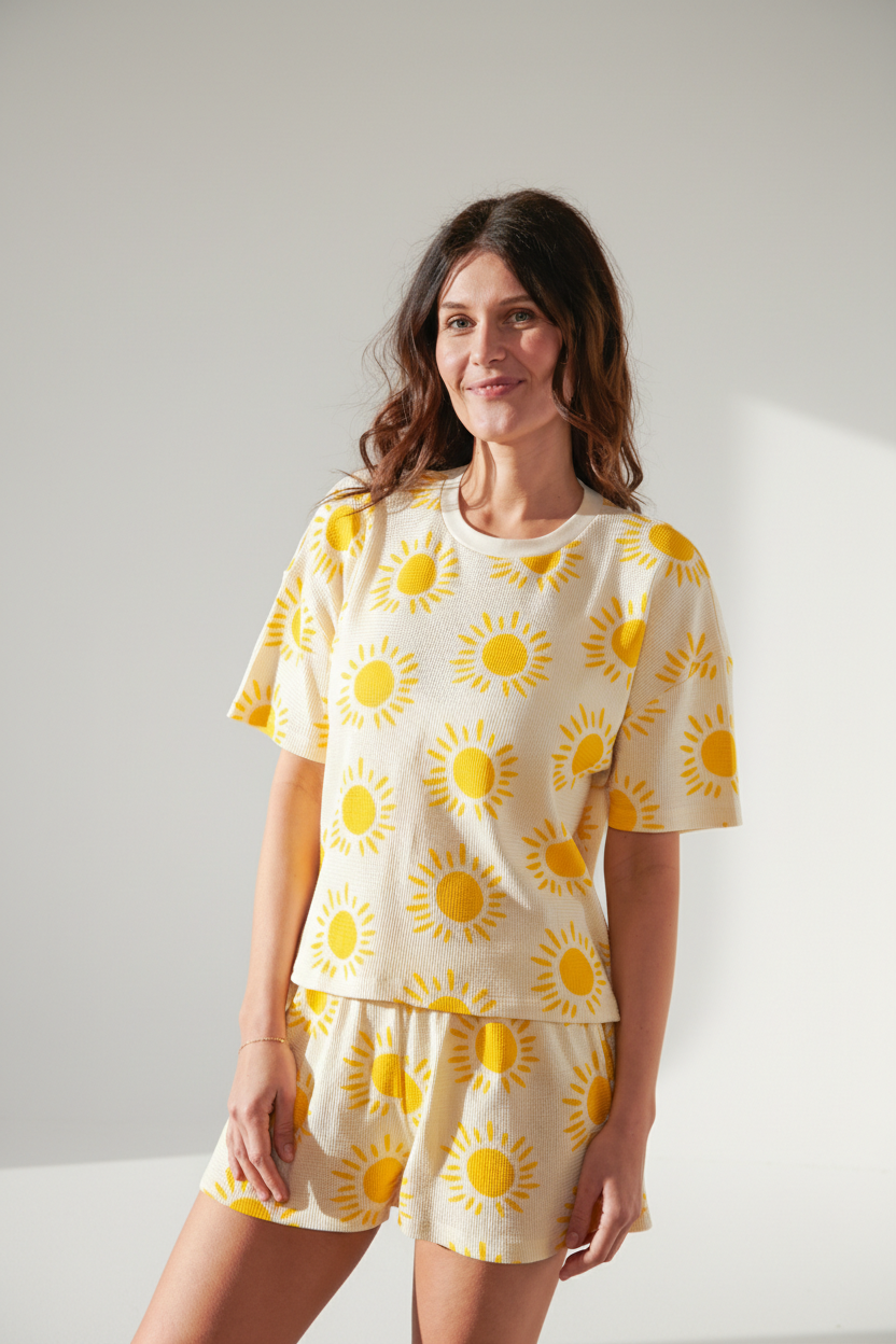 Pyjama coton gaufré imprimé soleil, WE ARE JOLIES