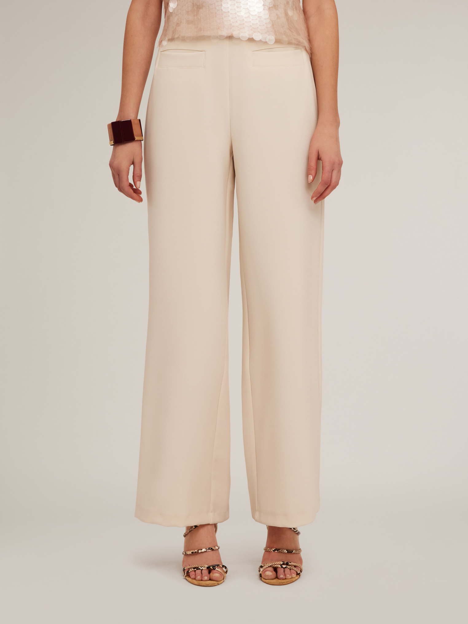 Pantalon palazzo taille haute en crêpe, MOTIVI