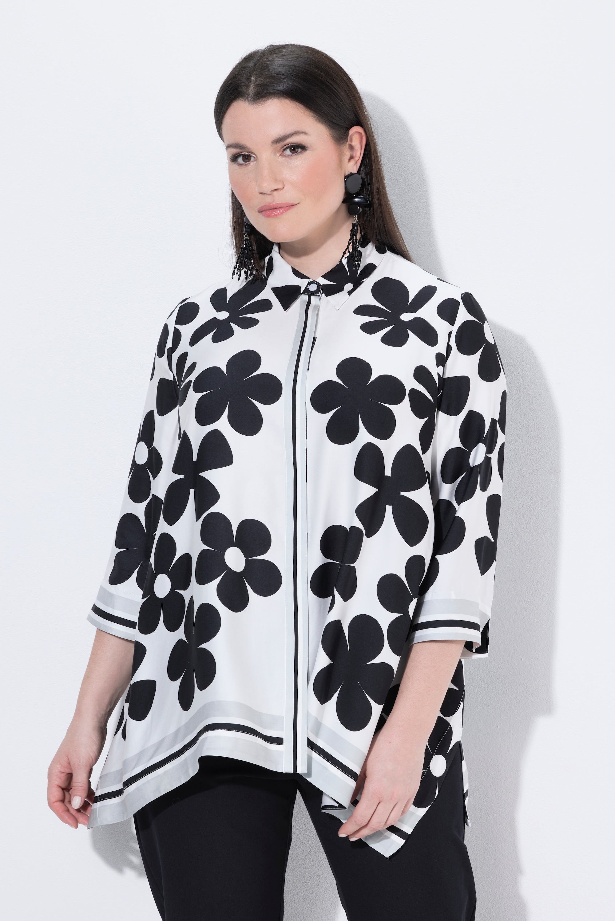 Blouse en satin, fleurs, oversize, ULLA POPKEN