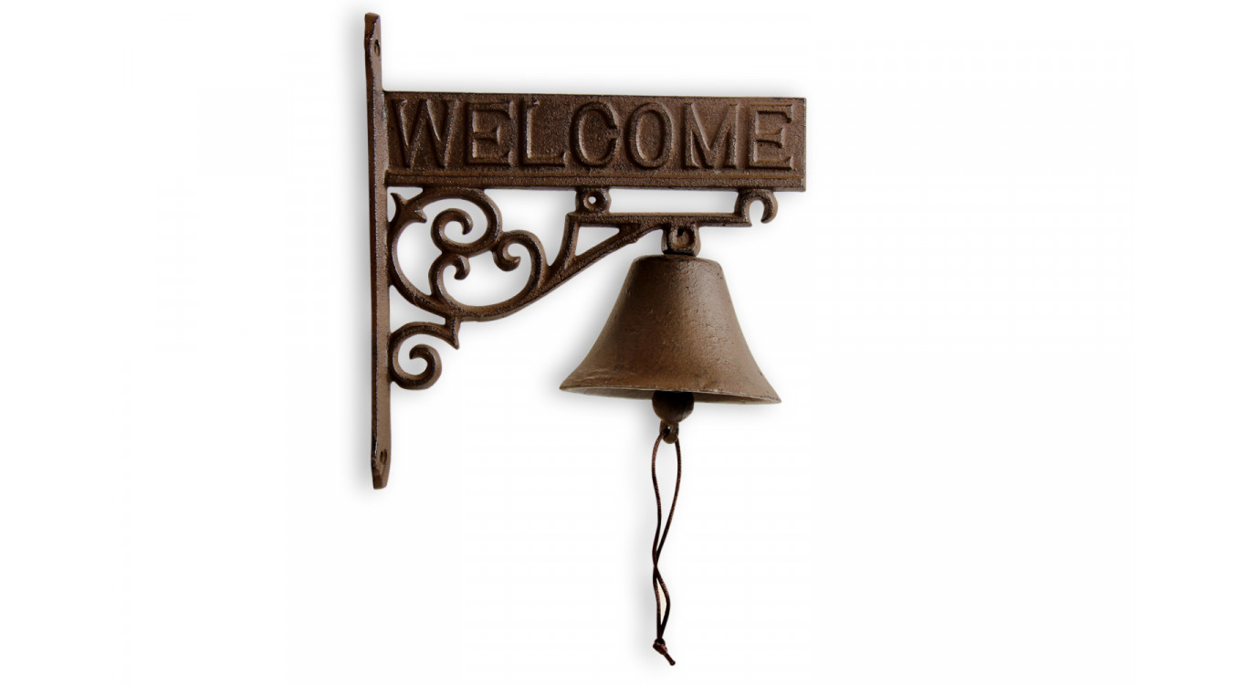 Cloche Welcome Fonte Marron 21.5x11x23cm, DECORATION D’AUTREFOIS
