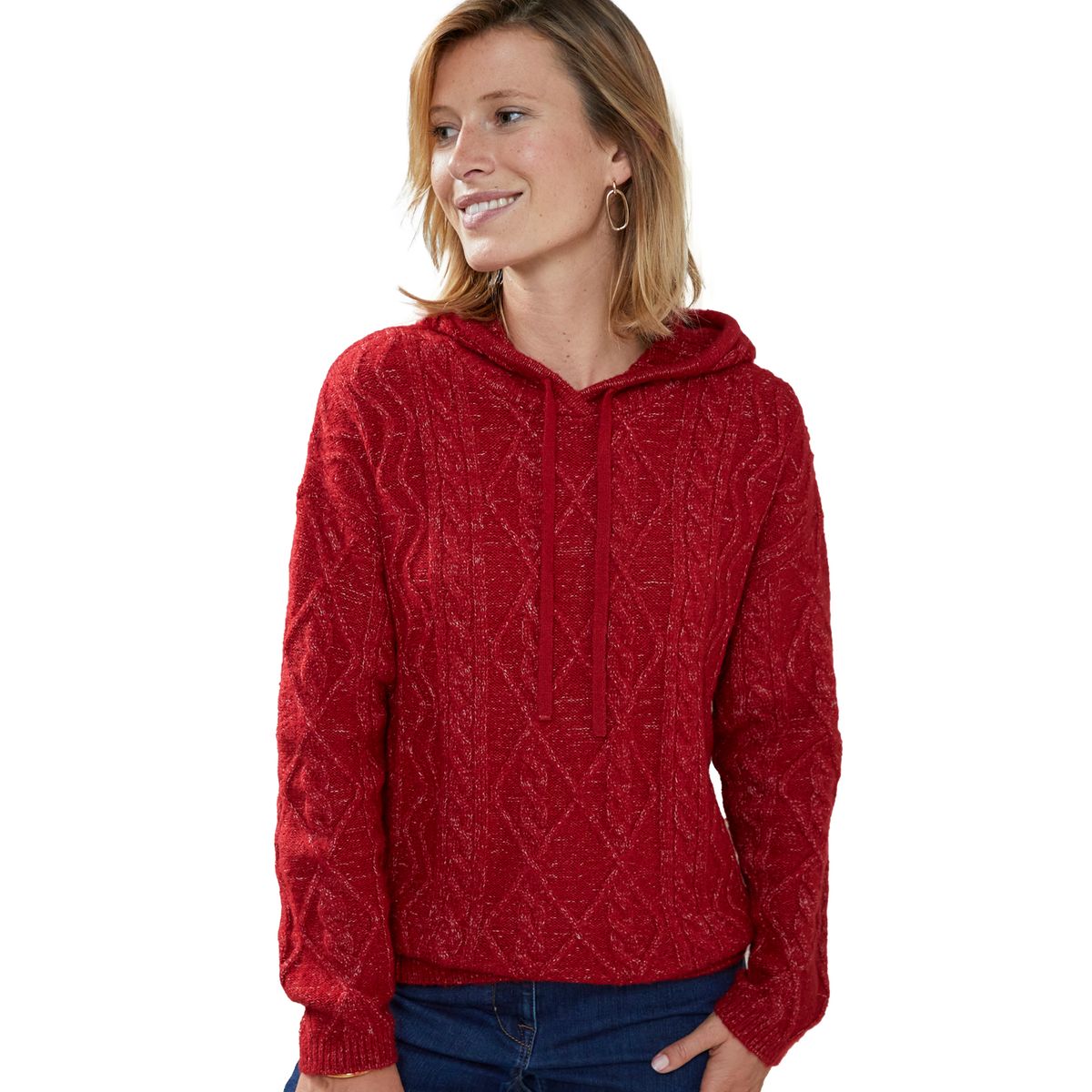 Pull maille torsad e capuche thermolactyl rouge intense Damart