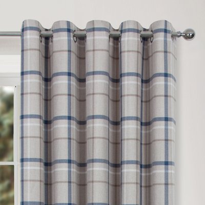 Cosy Check Lined Eyelet Curtains in Blue SO'HOME