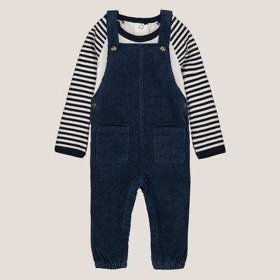 Cotton T-Shirt/Corduroy Dungarees Outfit LA REDOUTE COLLECTIONS