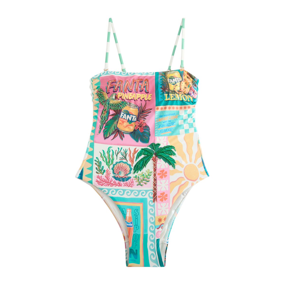 Maillot de bain bandeau gainant brodé, NEXT