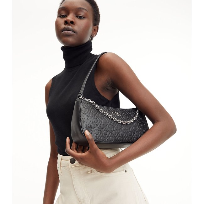 Embossed monogram baguette bag in cotton mix , black, Calvin Klein | La  Redoute