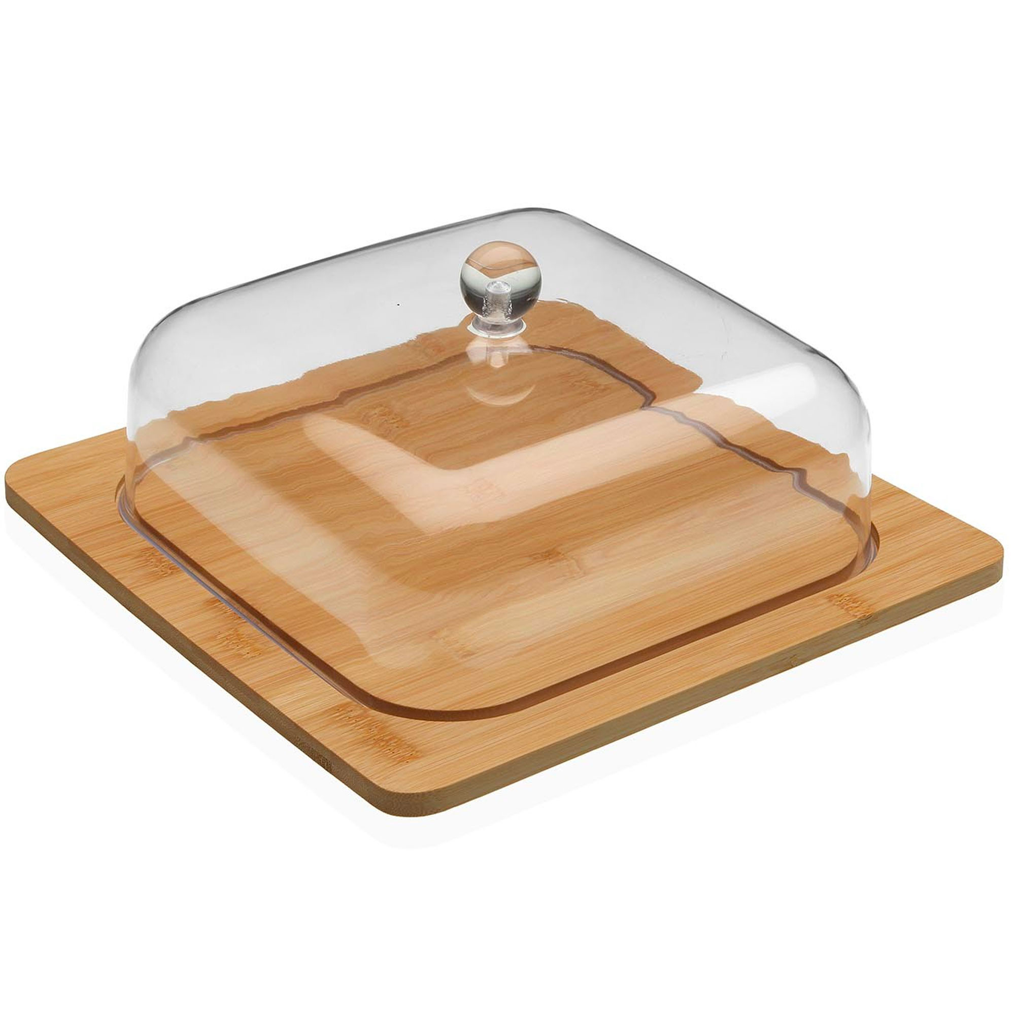 Plateau fromage carré bambou et cloche acrylique 28x28x12.5cm, VERSA