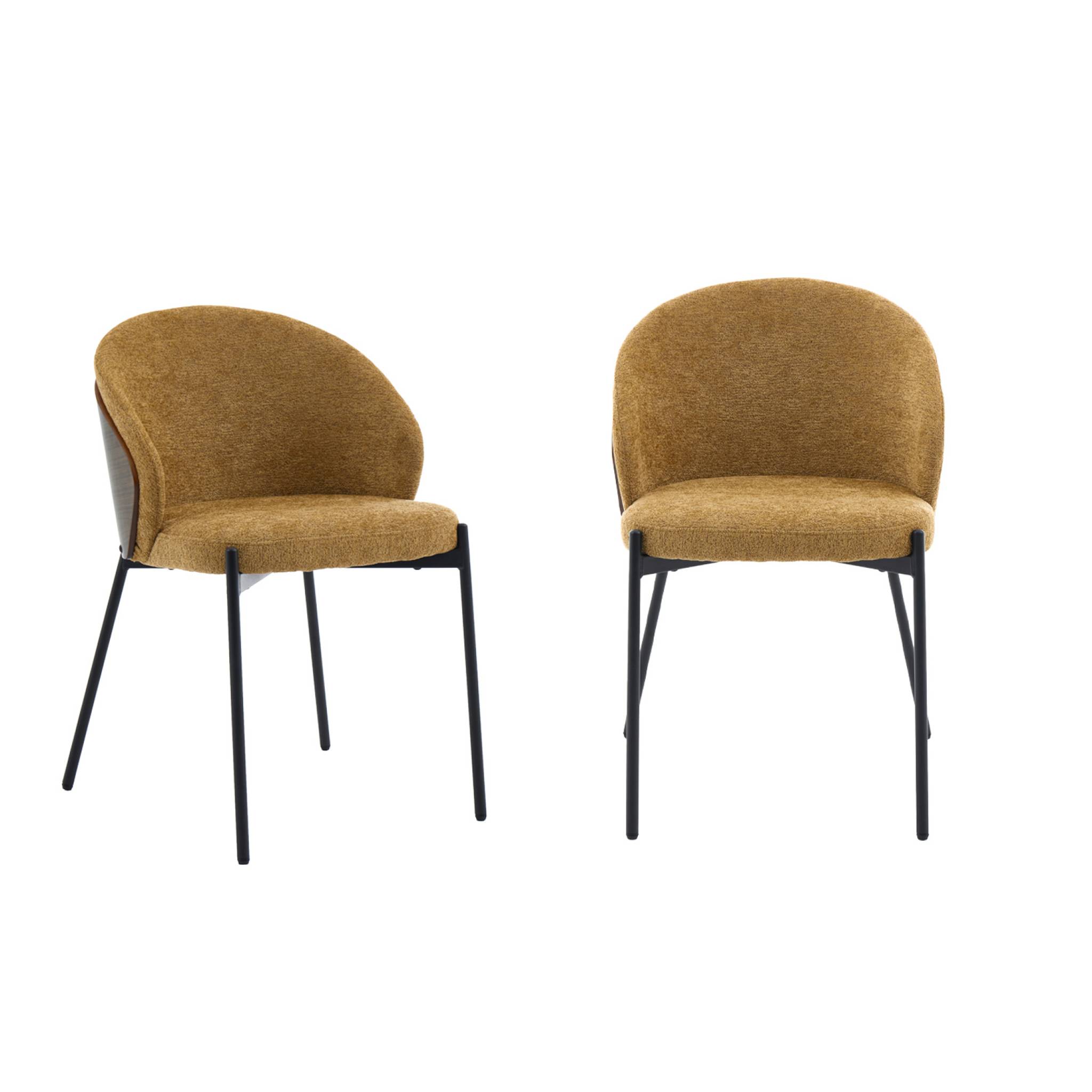 Chaise bois de peuplier teinté noyer, acier et tissu texturé (lot de 2) PAUL, SWEEEK