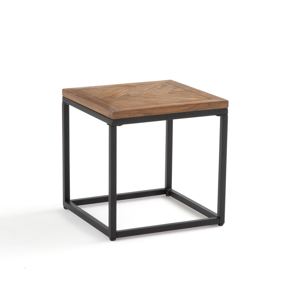 Product photograph of Nottingham Side Table In Metal Pine Herringbone Parquet Small from La Redoute UK