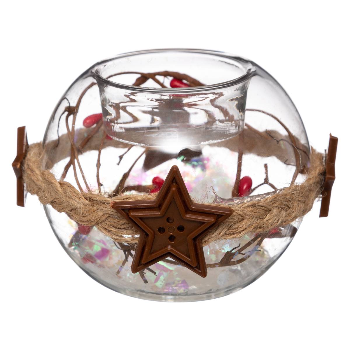 Photophore boule de Noël décoré verre, FEERIC LIGHTS & CHRISTMAS