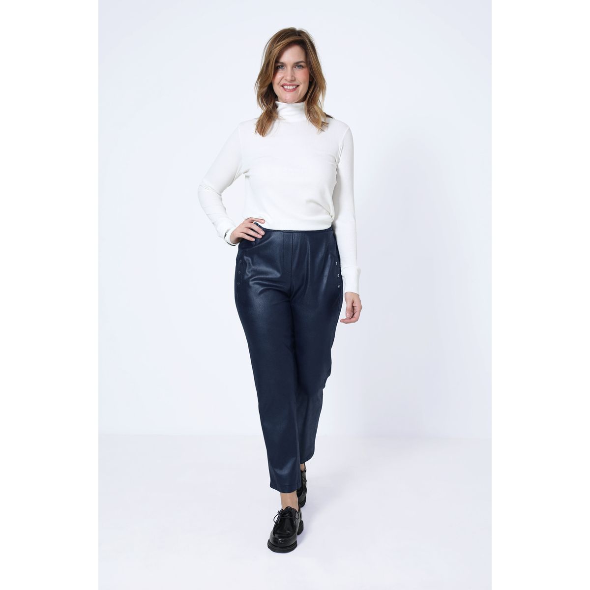 Pantalon cuir discount bleu marine femme