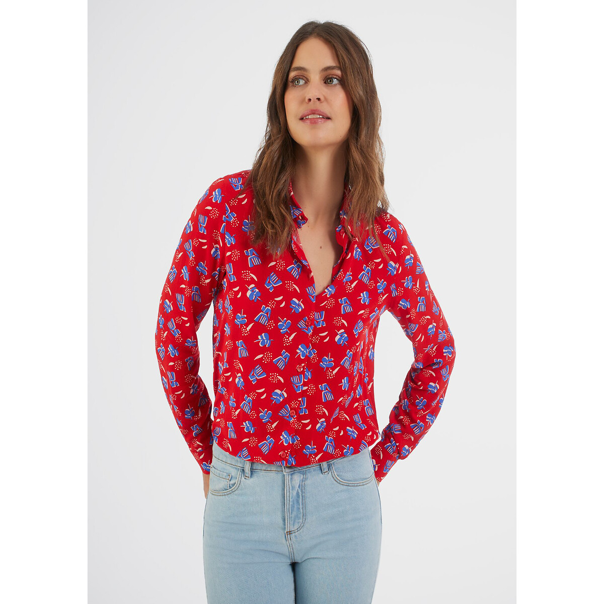 Claire Vrijwel badge Bedrukte blouse met lange mouwen bedrukt rood Icode | La Redoute