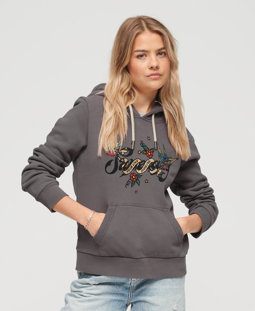 Sweat à capuche à motif Tattoo Script, SUPERDRY