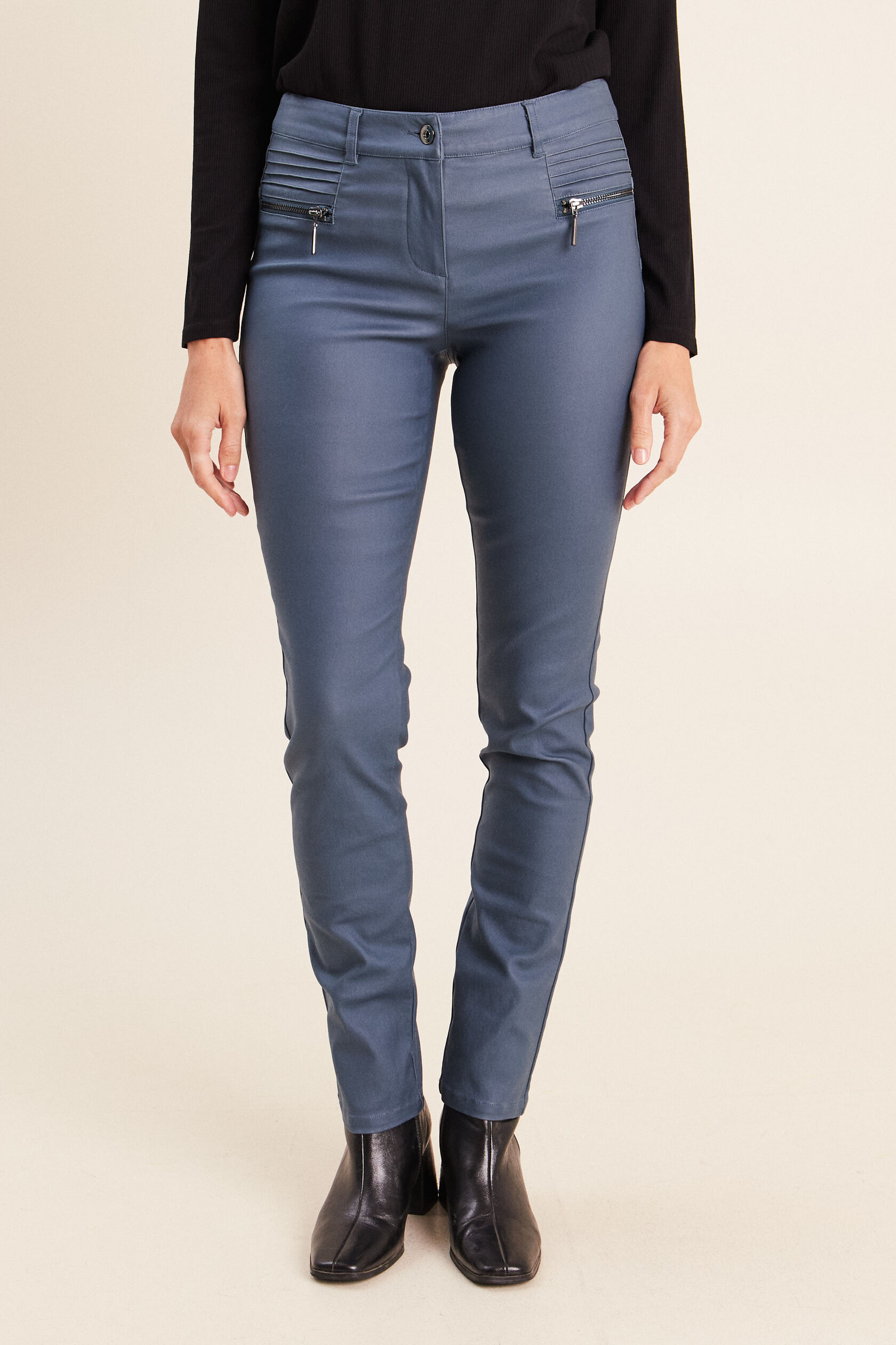 Pantalon enduit ajusté taille basculée, BREAL