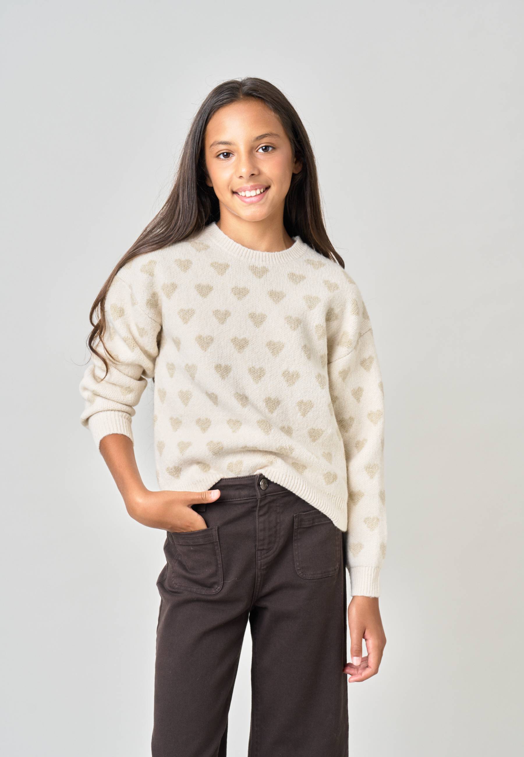 Pull fille motif cœurs en maille douce CLEMY, DEELUXE