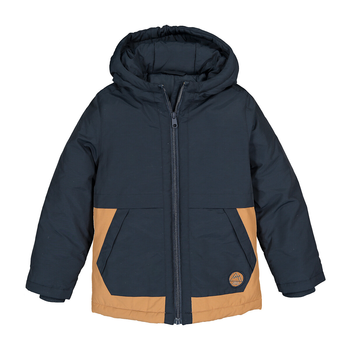 Recycled colour block parka with hood in cotton mix, mid-season, navy ...