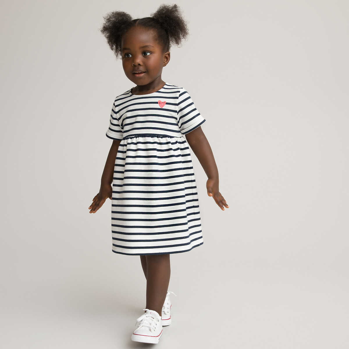 Striped Organic Cotton Dress with Short Sleeves