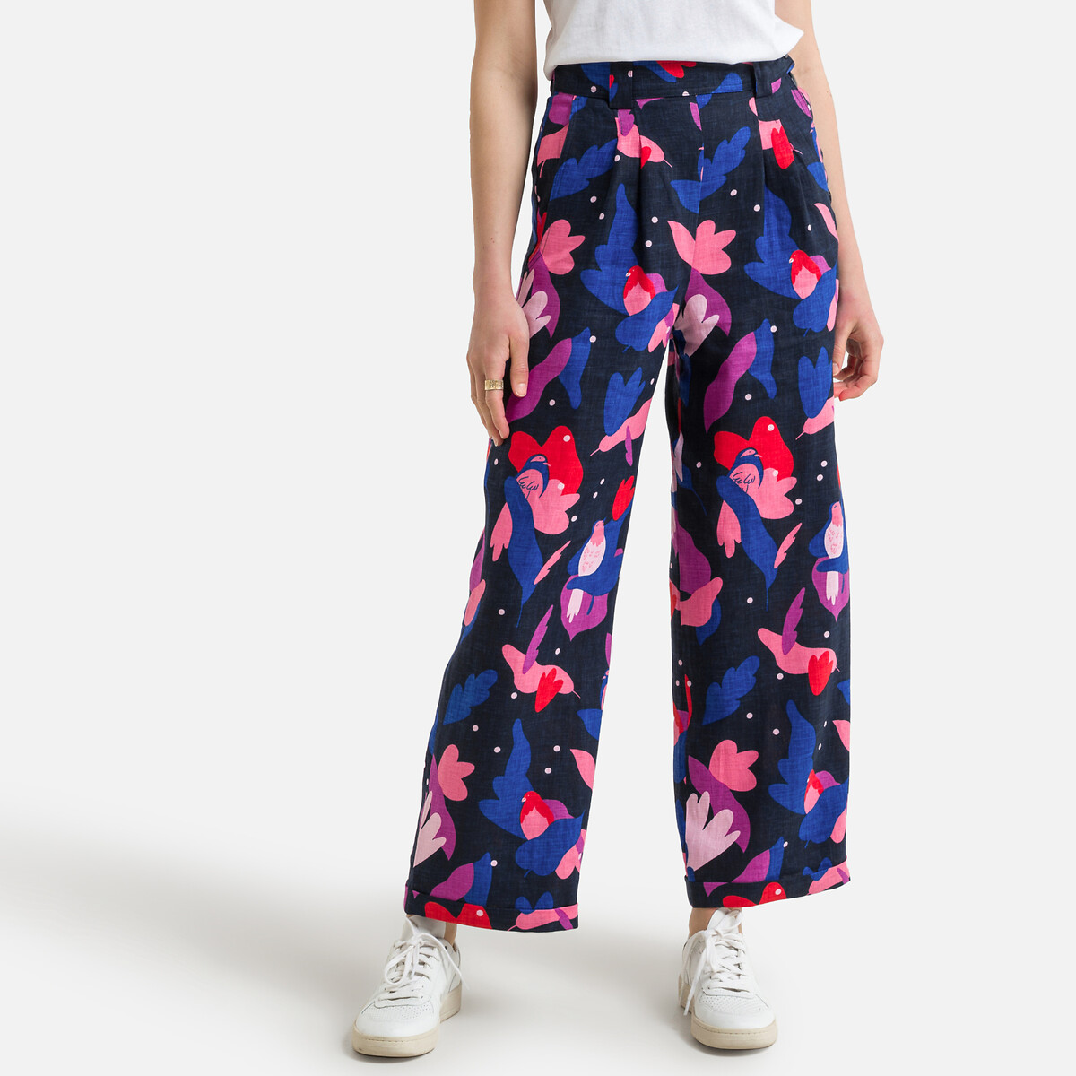 Pantaloni larghi in lino stampato vita alta simane multicolore Des Petits  Hauts | La Redoute