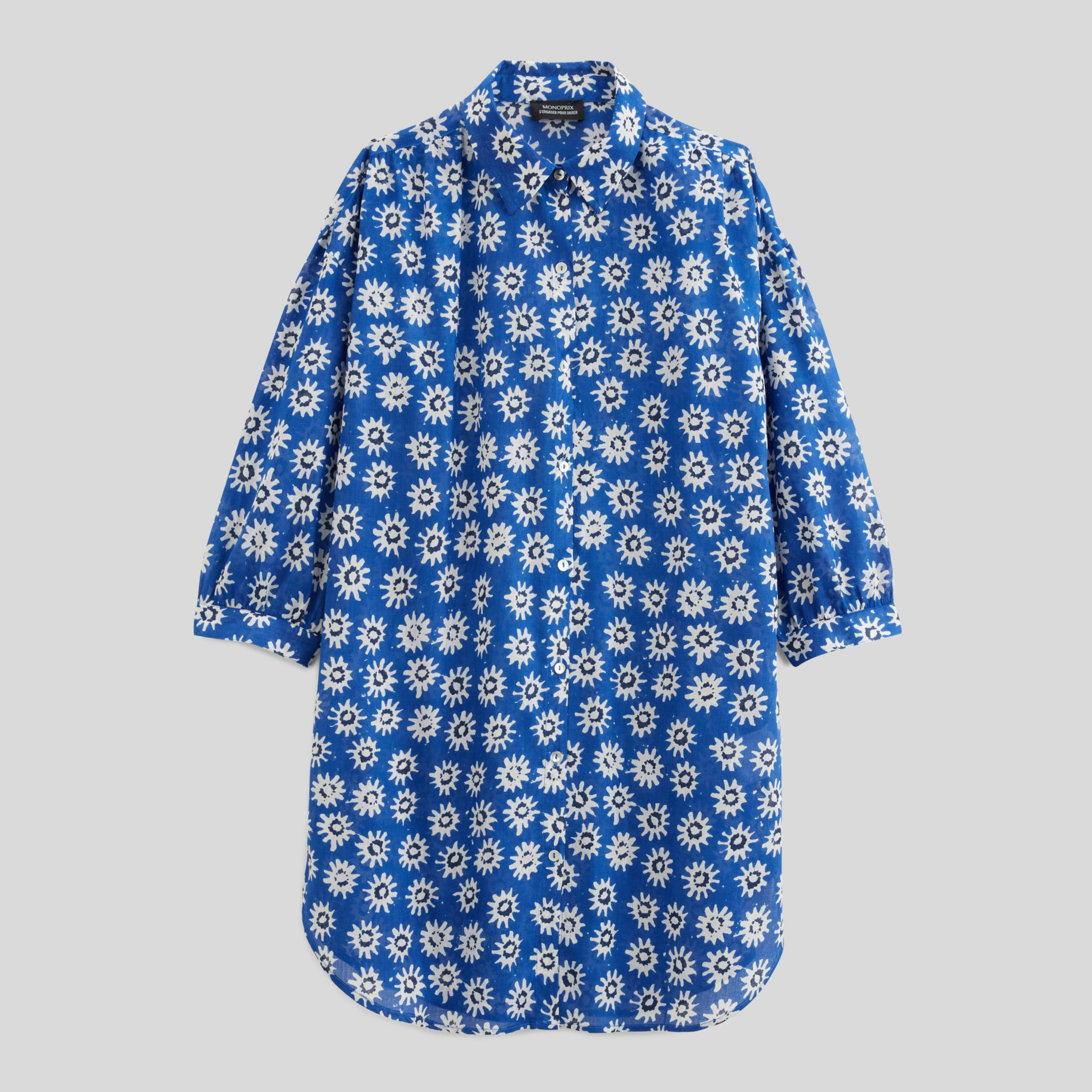 Blouse Tunique Monoprix Bleue - Mélange Coton Lin - Taille 44 - Occasion Très Bon état