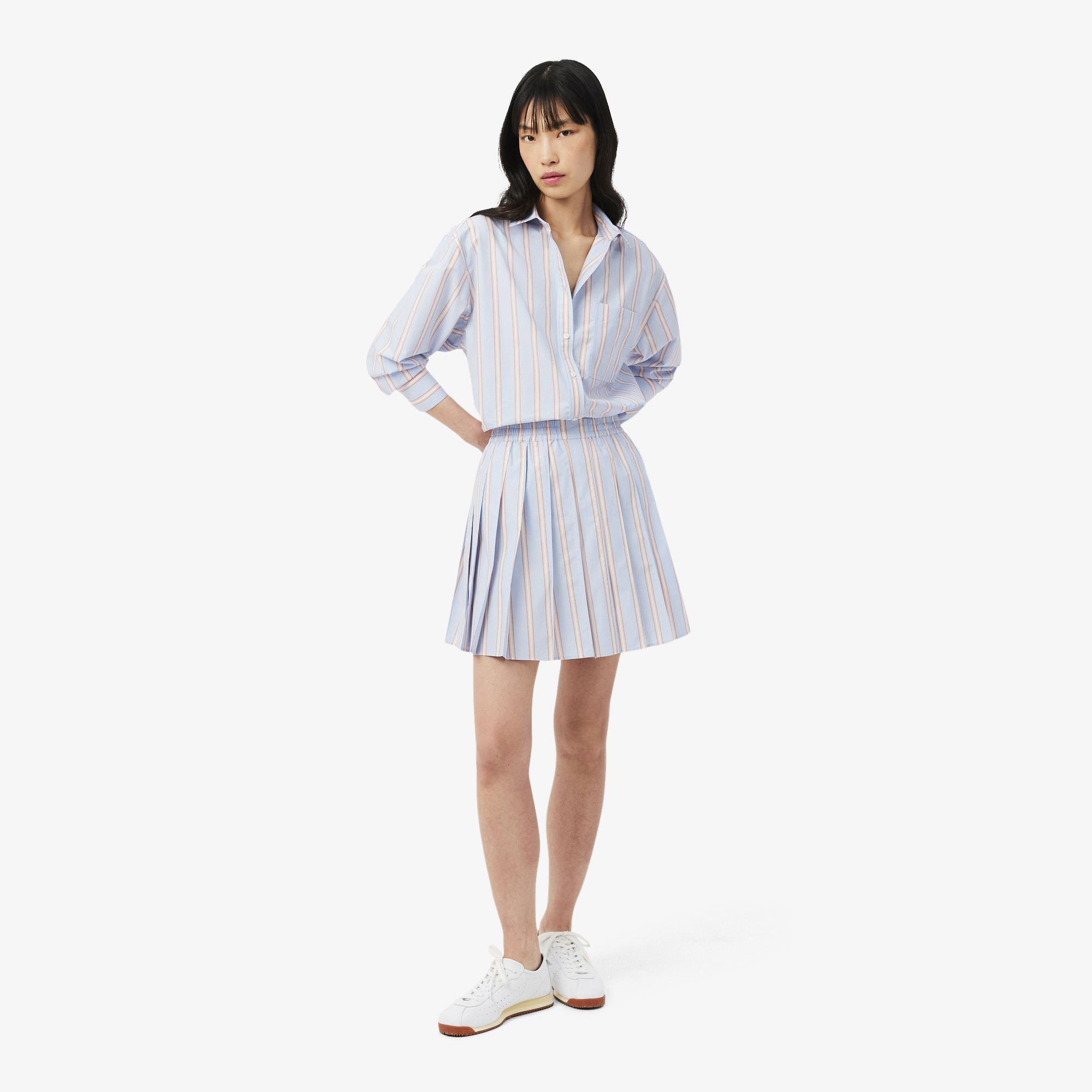Jupe courte plissée rayée popeline, LACOSTE