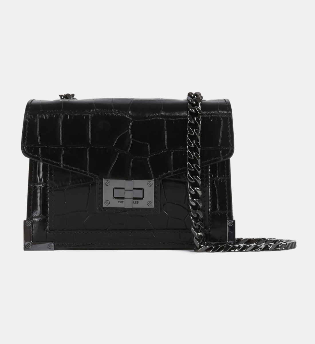 Sac a main cuir croco emily x bandouliere chaine noir The Kooples La Redoute