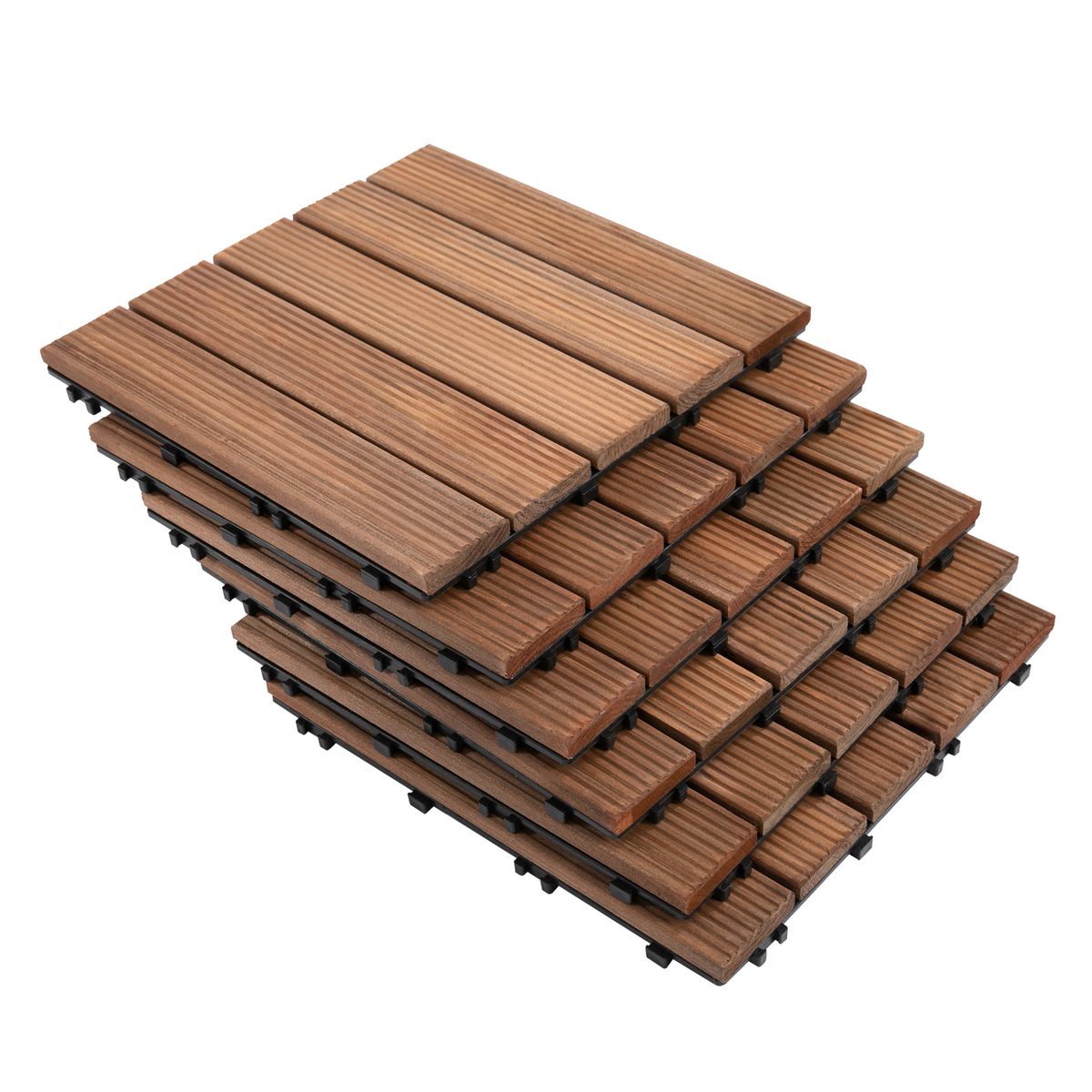 dalles terrasse emboitables - lot de 27 pcs, surface max. 2,5 m² sapin teinte