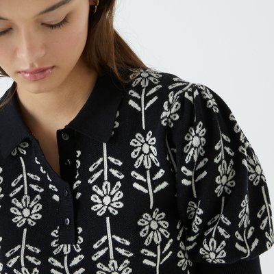 Floral Jacquard Polo Jumper/Sweater in Organic Cotton LA REDOUTE COLLECTIONS