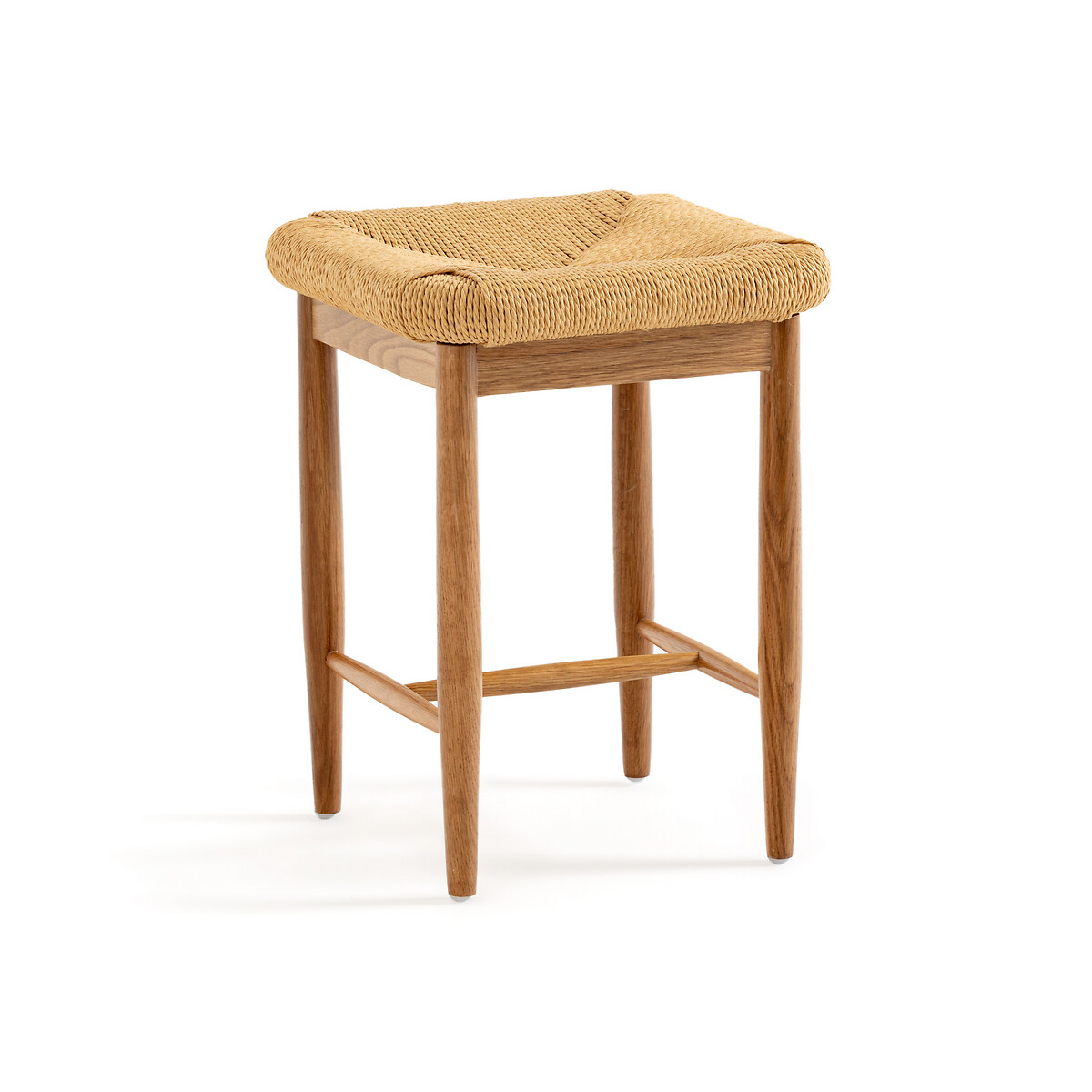 Product photograph of Andre Solid Oak Stool With Braided Seat from La Redoute UK