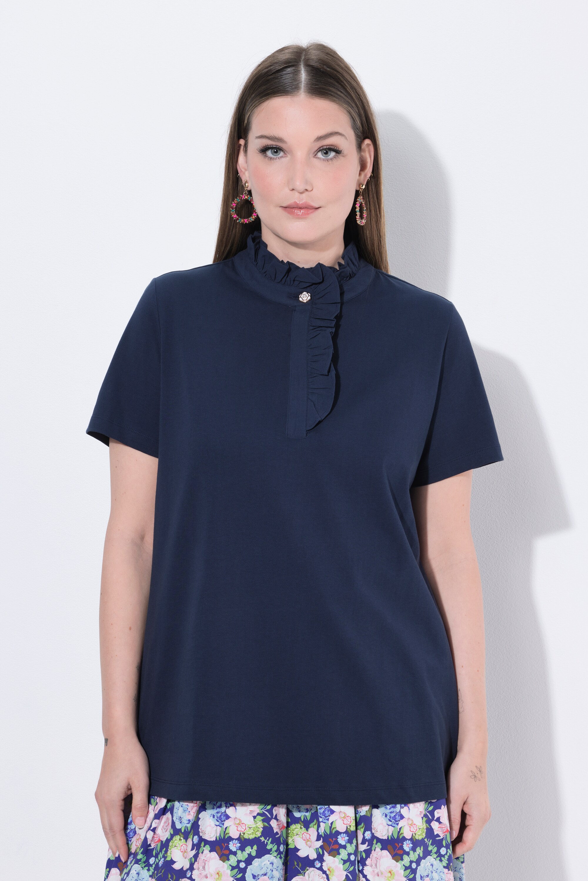 T-shirt avec ruchés et manches courtes, ULLA POPKEN