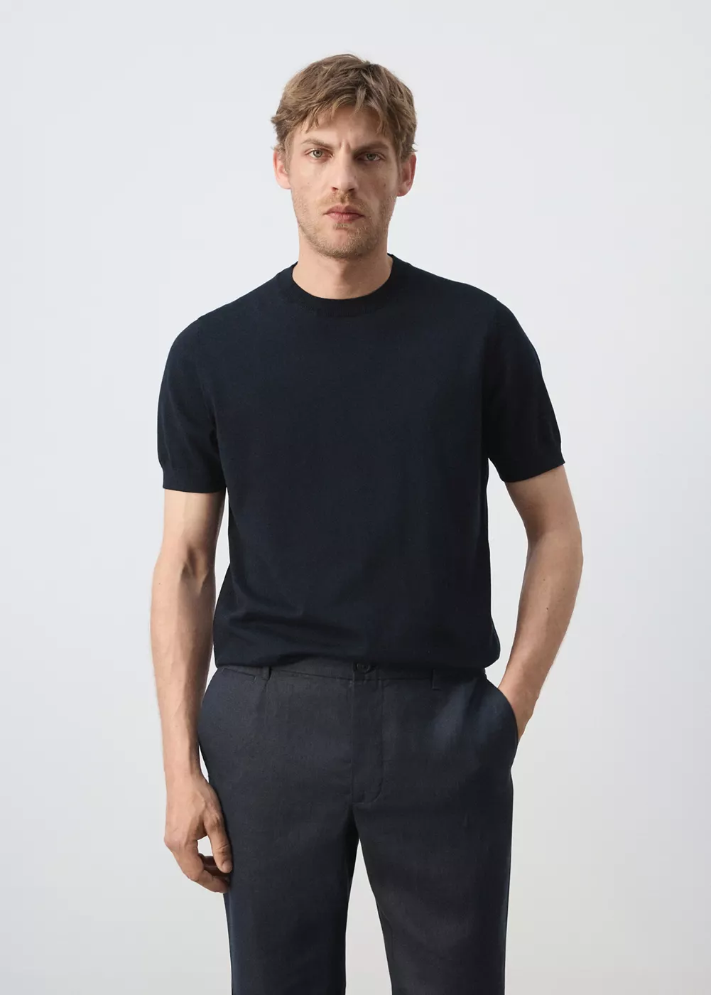 T-shirt 100 % coton en maille fine, MANGO MAN