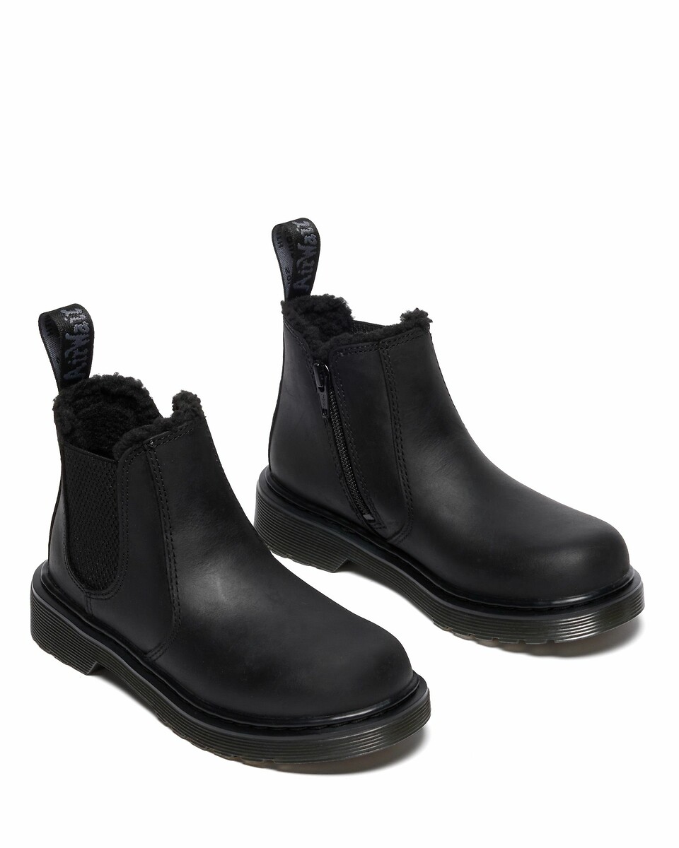 Kids 2976 Leonore Chelsea Boots in Leather with Faux Fur Lining, DR. MARTENS