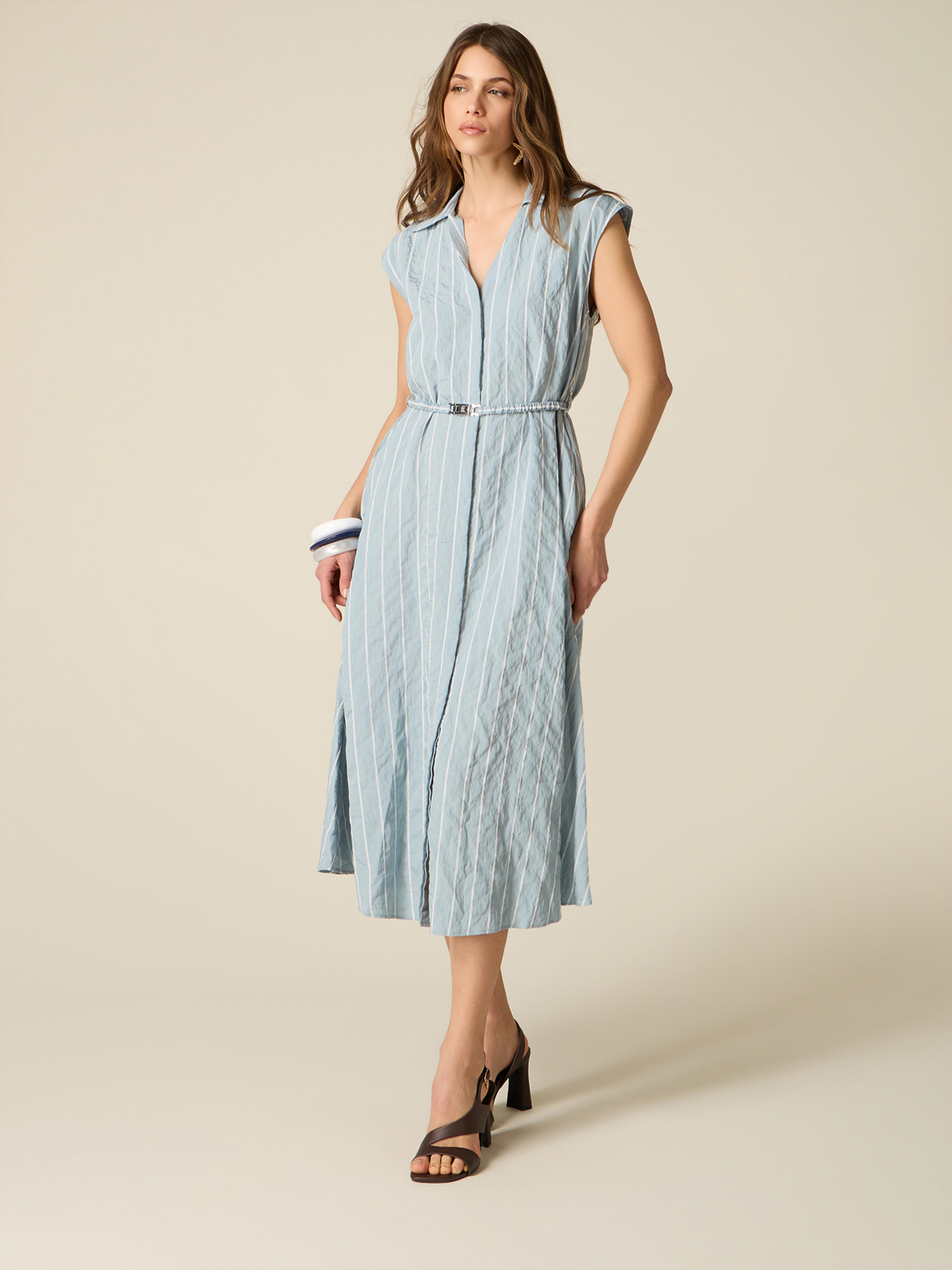 Robe chemisier à rayures avec ceinture, OLTRE